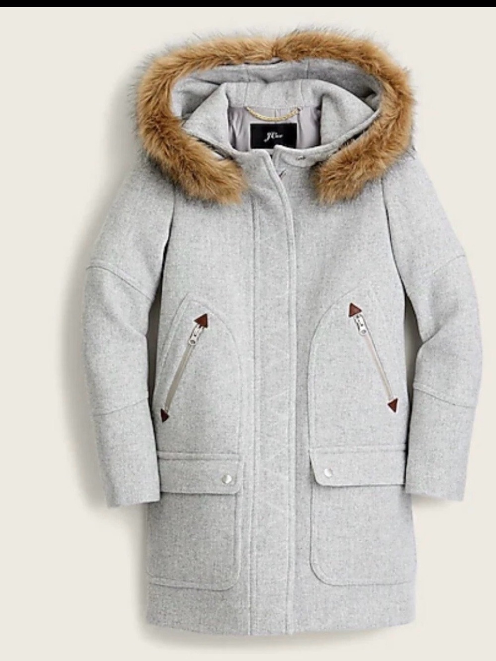 J.Crew Chateau Parka in Italian Stadium-Cloth Wool coat fur trim sz 4 satin $399
